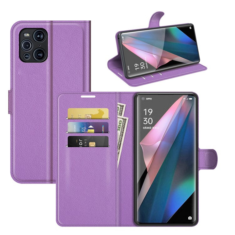 Litchi Skin Magnetic Leather Stand Case for Oppo Find X3 Pro / Oppo Find X3 - Purple