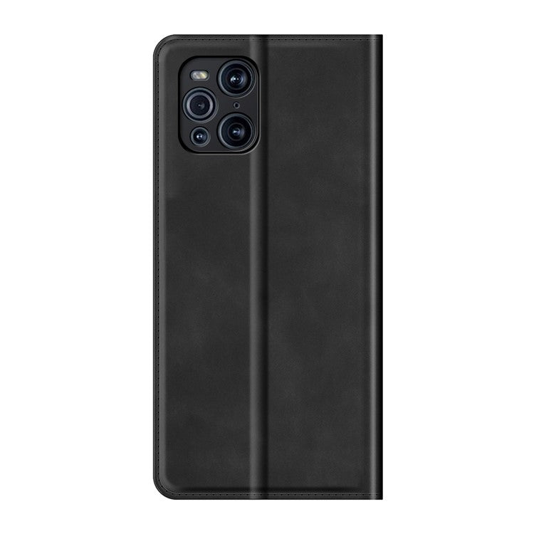 Skin-Touch Auto-absorbed Leather Cover with Wallet and Stand Design for Oppo Find X3/Find X3 Pro - Black