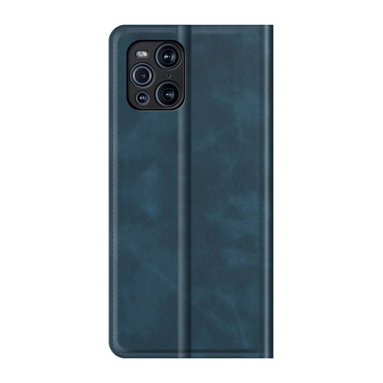Skin-Touch Auto-absorbed Leather Cover with Wallet and Stand Design for Oppo Find X3/Find X3 Pro - Blue
