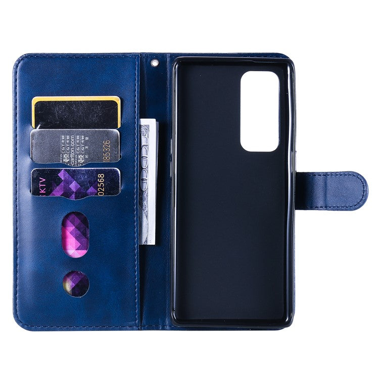 Zipper Pocket Full-Protection Leather Wallet Stand Phone Case Shell for Oppo Reno5 Pro+ 5G/Find X3 Neo - Blue