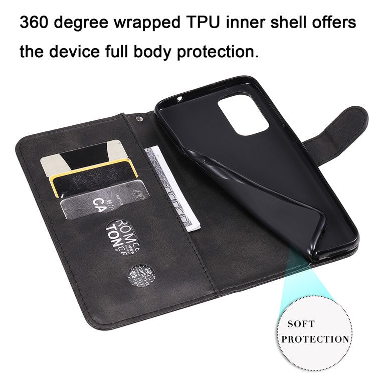 Wallet Stand Leather Protective Phone Case Zipper Pocket Design Cover Shell for Oppo Reno5 5G/Reno5 4G/Reno5 K/Find X3 Lite - Black