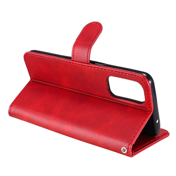Wallet Stand Leather Protective Phone Case Zipper Pocket Design Cover Shell for Oppo Reno5 5G/Reno5 4G/Reno5 K/Find X3 Lite - Red
