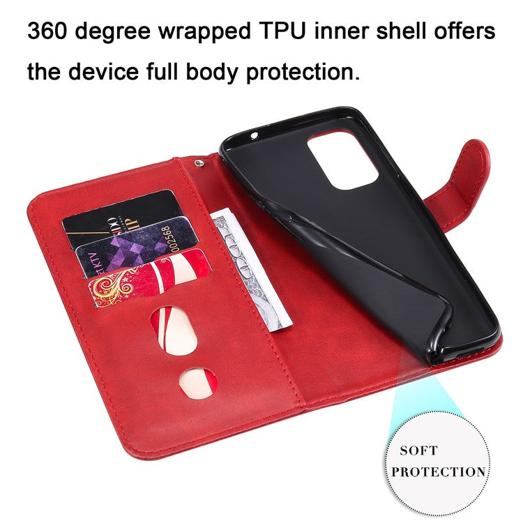 Wallet Stand Leather Protective Phone Case Zipper Pocket Design Cover Shell for Oppo Reno5 5G/Reno5 4G/Reno5 K/Find X3 Lite - Red