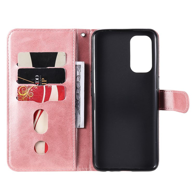 Wallet Stand Leather Protective Phone Case Zipper Pocket Design Cover Shell for Oppo Reno5 5G/Reno5 4G/Reno5 K/Find X3 Lite - Rose Gold