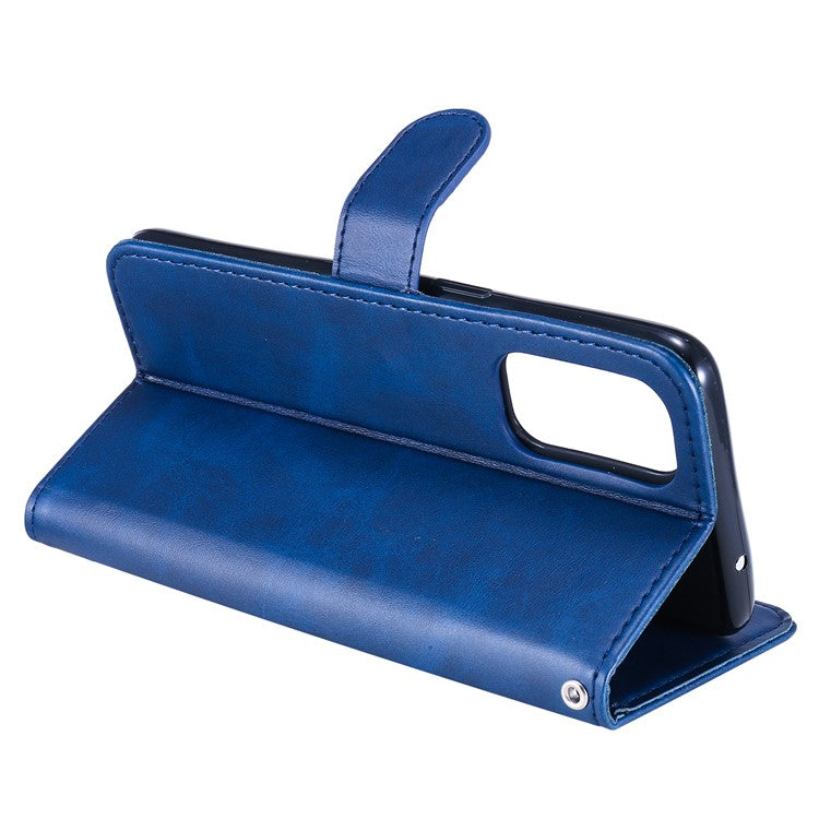 Wallet Stand Leather Protective Phone Case Zipper Pocket Design Cover Shell for Oppo Reno5 5G/Reno5 4G/Reno5 K/Find X3 Lite - Blue