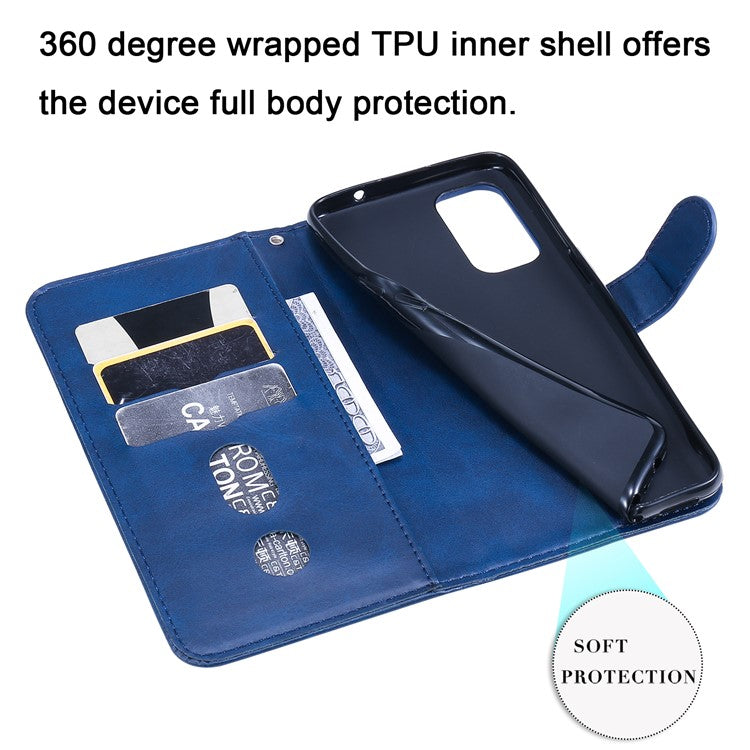 Wallet Stand Leather Protective Phone Case Zipper Pocket Design Cover Shell for Oppo Reno5 5G/Reno5 4G/Reno5 K/Find X3 Lite - Blue