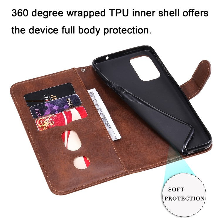 Wallet Stand Leather Protective Phone Case Zipper Pocket Design Cover Shell for Oppo Reno5 5G/Reno5 4G/Reno5 K/Find X3 Lite - Brown