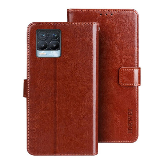 IDEWEI Folio Flip Crazy Horse Texture Leather Casing with Wallet Stand for Realme 8 Pro / Realme 8 - Brown