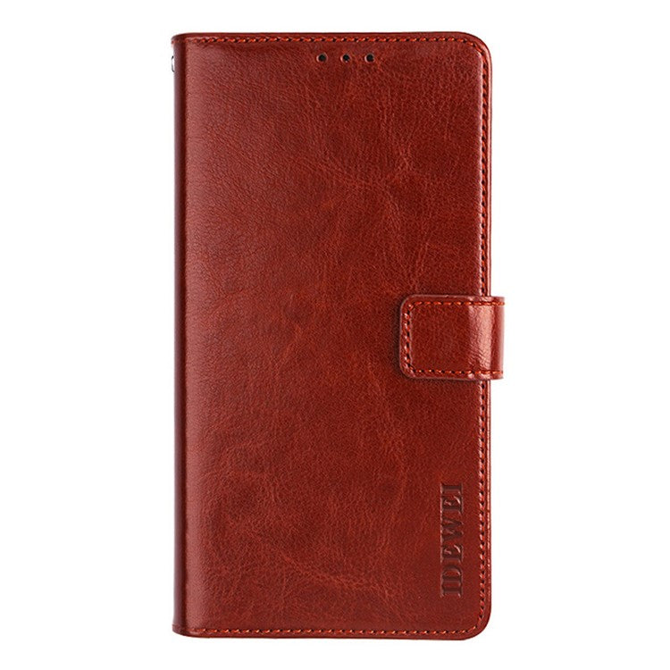 IDEWEI Folio Flip Crazy Horse Texture Leather Casing with Wallet Stand for Realme 8 Pro / Realme 8 - Brown