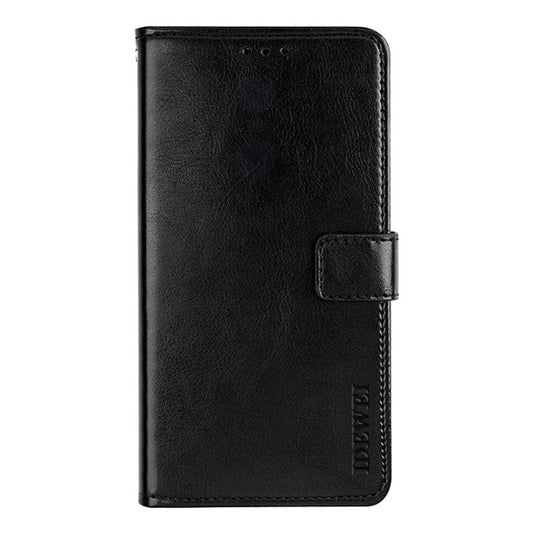 IDEWEI Folio Flip Crazy Horse Texture Leather Casing with Wallet Stand for Realme 8 Pro / Realme 8 - Black