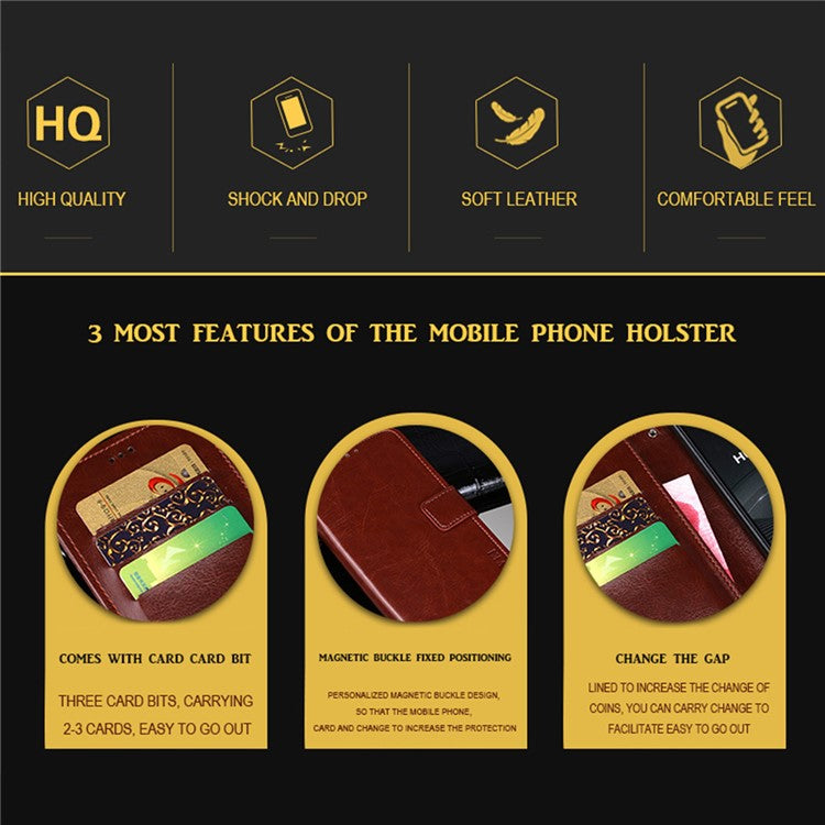IDEWEI Folio Flip Crazy Horse Texture Leather Casing with Wallet Stand for Realme 8 Pro / Realme 8 - Black
