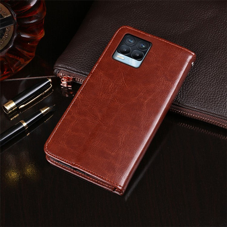 IDEWEI Folio Flip Crazy Horse Texture Leather Casing with Wallet Stand for Realme 8 Pro / Realme 8 - Black