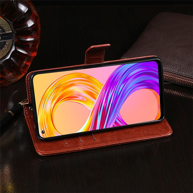 IDEWEI Folio Flip Crazy Horse Texture Leather Casing with Wallet Stand for Realme 8 Pro / Realme 8 - Black