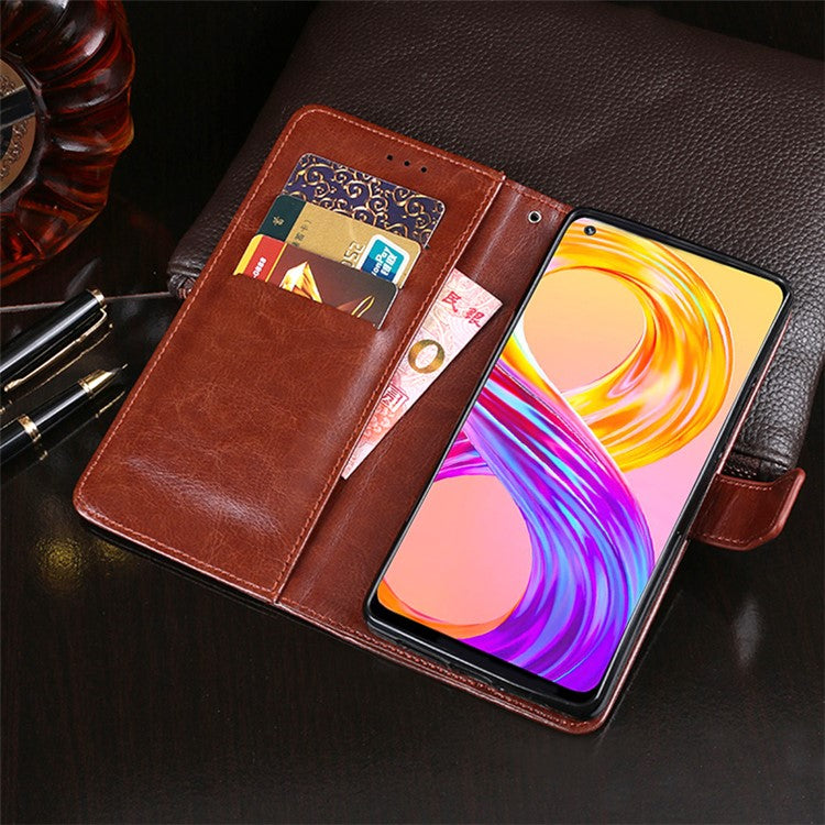 IDEWEI Folio Flip Crazy Horse Texture Leather Casing with Wallet Stand for Realme 8 Pro / Realme 8 - Black