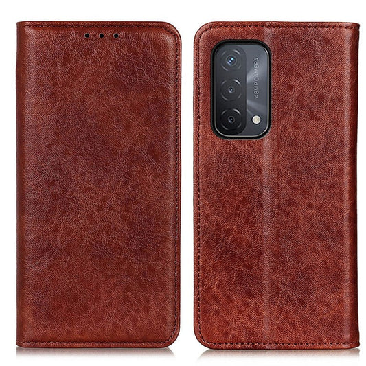 Auto-absorbed Crazy Horse Texture Leather Case Wallet Stand Shell for Oppo A93 5G/A54 5G/A74 5G - Brown