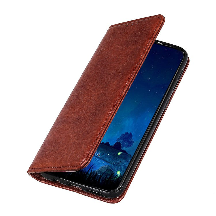 Auto-absorbed Crazy Horse Texture Leather Case Wallet Stand Shell for Oppo A93 5G/A54 5G/A74 5G - Brown