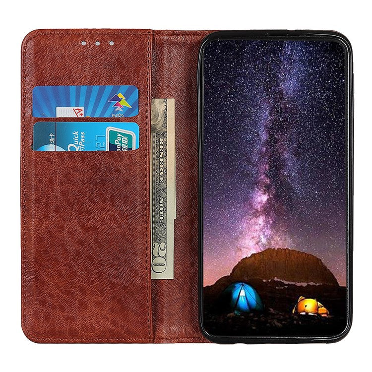Auto-absorbed Crazy Horse Texture Leather Case Wallet Stand Shell for Oppo A93 5G/A54 5G/A74 5G - Brown