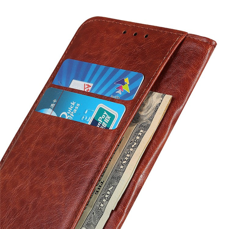 Auto-absorbed Crazy Horse Texture Leather Case Wallet Stand Shell for Oppo A93 5G/A54 5G/A74 5G - Brown
