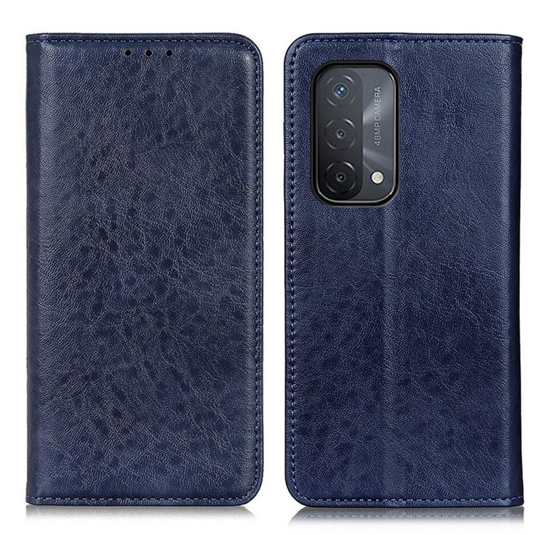 Auto-absorbed Crazy Horse Texture Leather Case Wallet Stand Shell for Oppo A93 5G/A54 5G/A74 5G - Blue