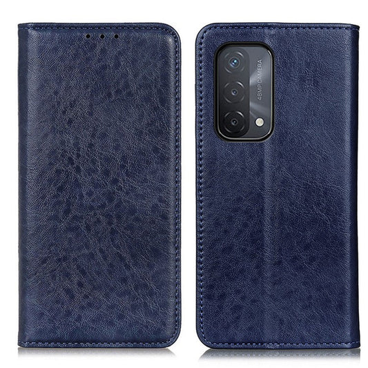 Auto-absorbed Crazy Horse Texture Leather Case Wallet Stand Shell for Oppo A93 5G/A54 5G/A74 5G - Blue
