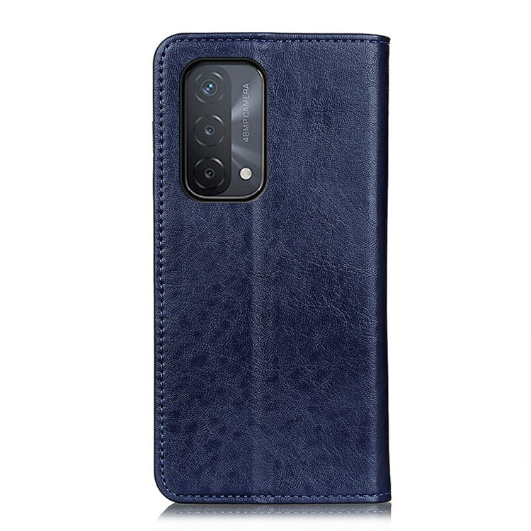 Auto-absorbed Crazy Horse Texture Leather Case Wallet Stand Shell for Oppo A93 5G/A54 5G/A74 5G - Blue