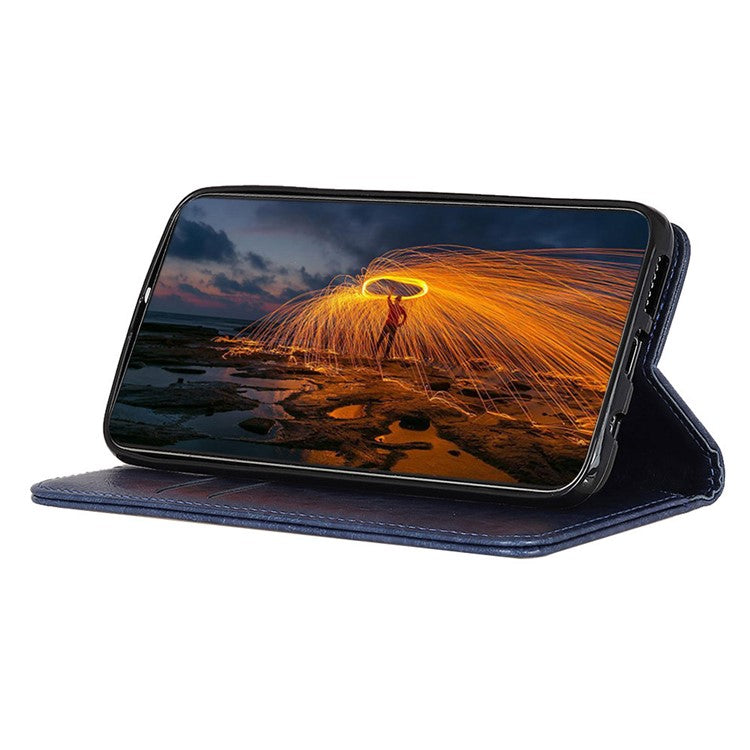 Auto-absorbed Crazy Horse Texture Leather Case Wallet Stand Shell for Oppo A93 5G/A54 5G/A74 5G - Blue