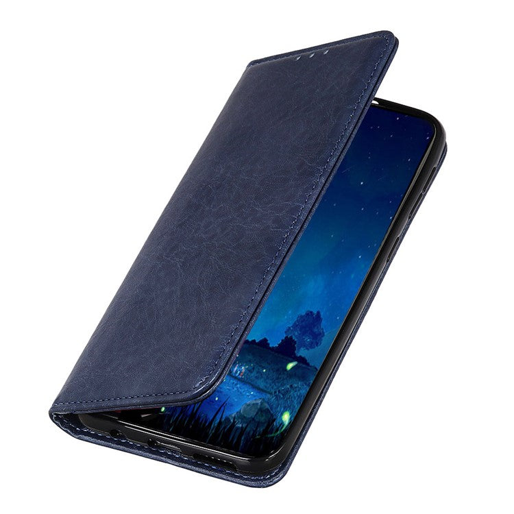 Auto-absorbed Crazy Horse Texture Leather Case Wallet Stand Shell for Oppo A93 5G/A54 5G/A74 5G - Blue