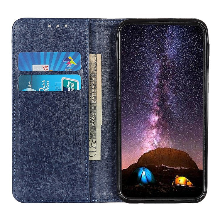 Auto-absorbed Crazy Horse Texture Leather Case Wallet Stand Shell for Oppo A93 5G/A54 5G/A74 5G - Blue