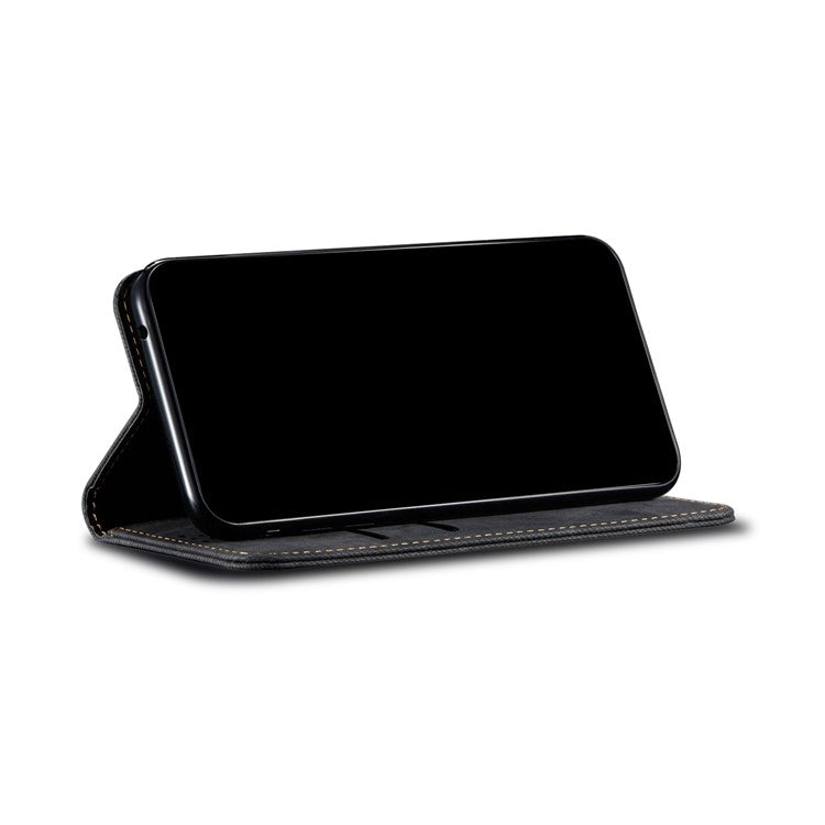 Jeans Cloth Texture Leather Wallet Stand Case for Realme 8/8 Pro - Black