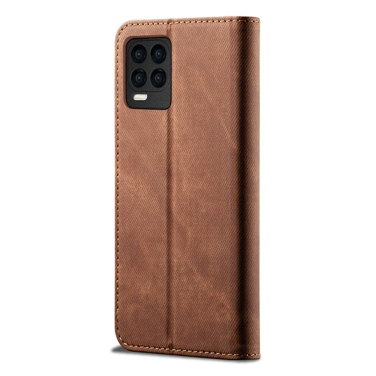 Jeans Cloth Texture Leather Wallet Stand Case for Realme 8/8 Pro - Red