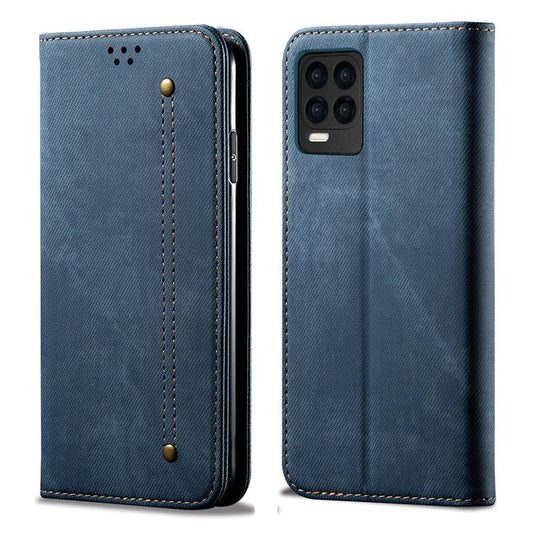 Jeans Cloth Texture Leather Wallet Stand Case for Realme 8/8 Pro - Blue