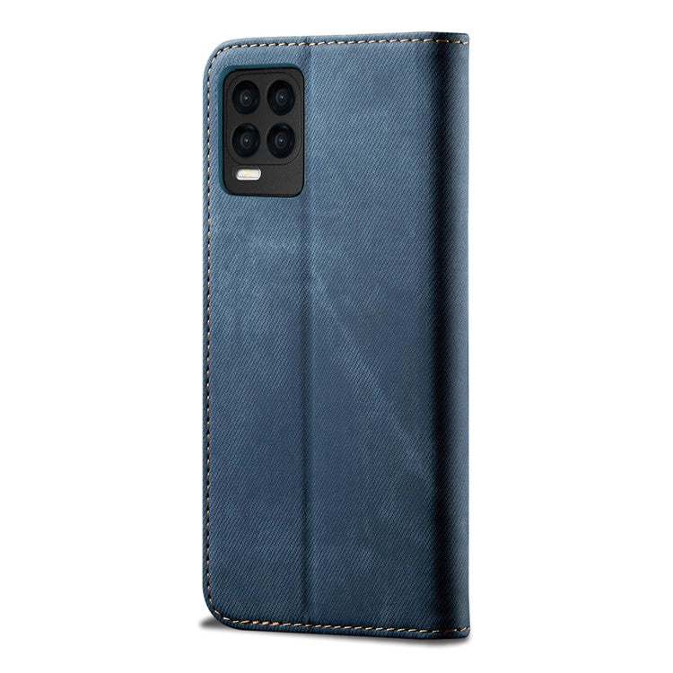 Jeans Cloth Texture Leather Wallet Stand Case for Realme 8/8 Pro - Blue