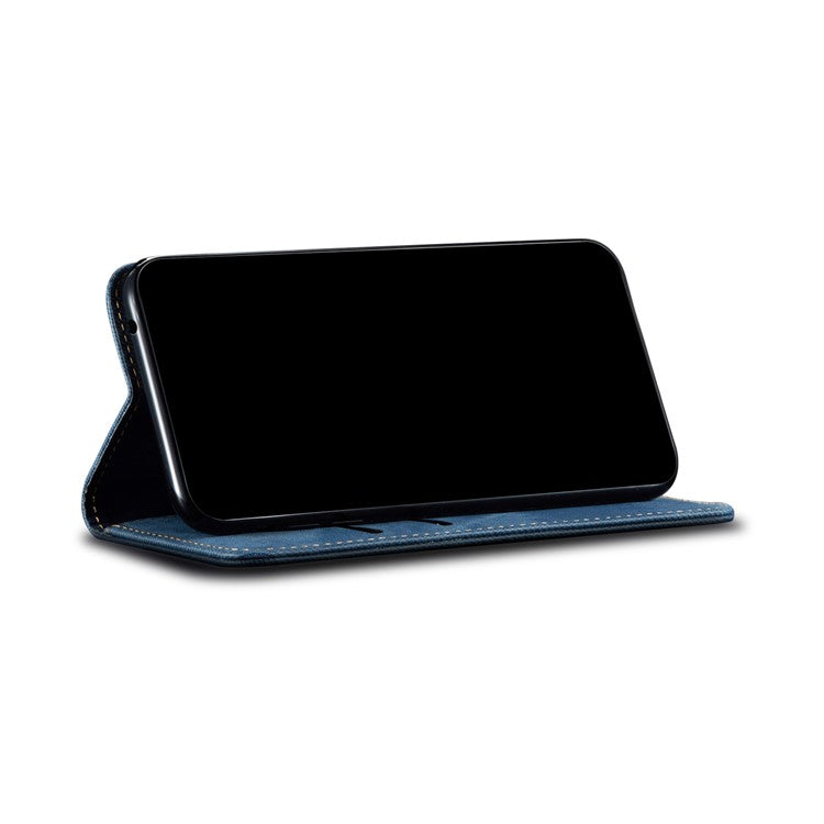 Jeans Cloth Texture Leather Wallet Stand Case for Realme 8/8 Pro - Blue