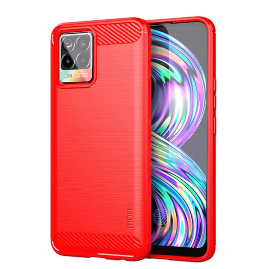 MOFI Carbon Fiber Brushed TPU Case Covering for Realme 8 Pro / Realme 8 - Red