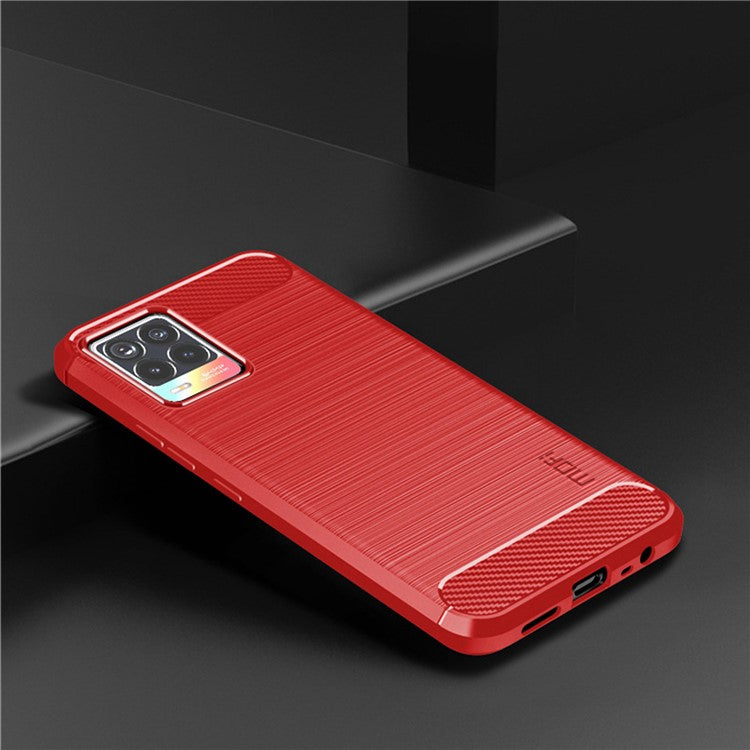 MOFI Carbon Fiber Brushed TPU Case Covering for Realme 8 Pro / Realme 8 - Red