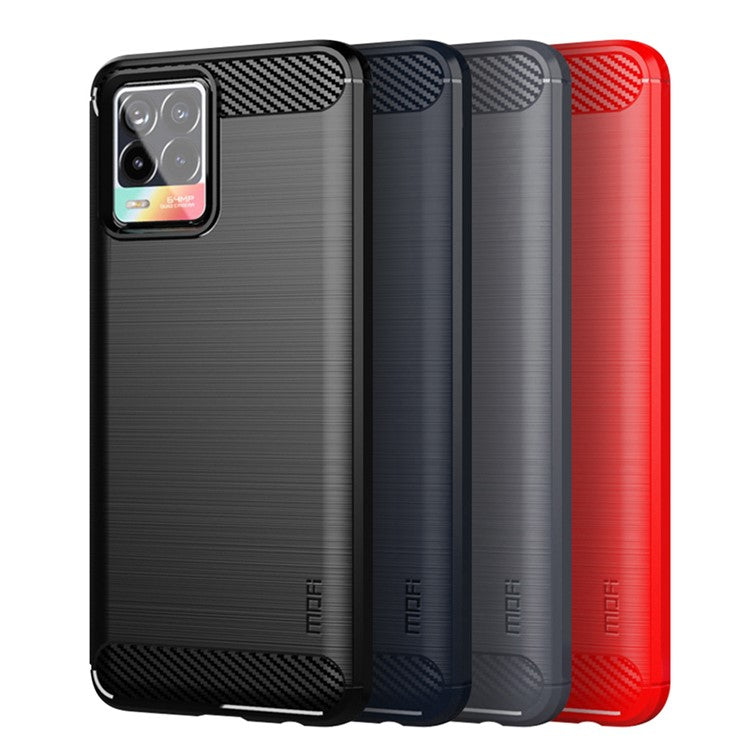 MOFI Carbon Fiber Brushed TPU Case Covering for Realme 8 Pro / Realme 8 - Red