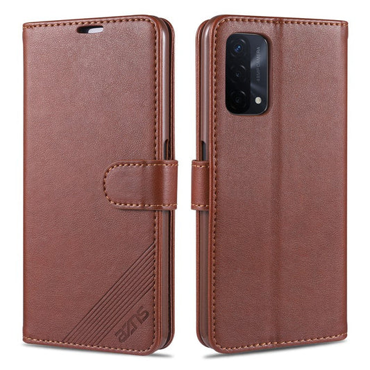 AZNS PU Leather Wallet Stand Mobile Phone Cover for Oppo A93 5G/A74 5G - Brown