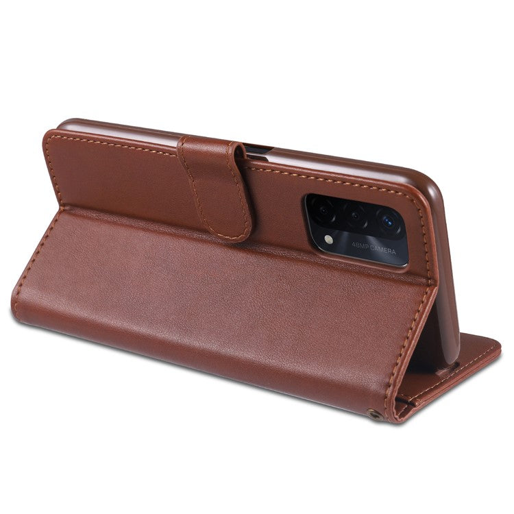 AZNS PU Leather Wallet Stand Mobile Phone Cover for Oppo A93 5G/A74 5G - Brown