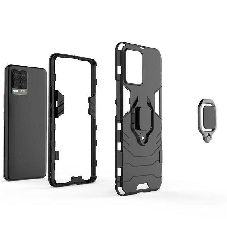 Cool Guard PC + TPU Combo Well-Protected Kickstand Hybrid Phone Cover Case for Realme 8 - Black