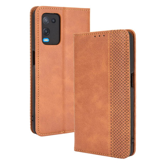 Magnetic Closure Vintage Style Phone Case Wallet Stand Leather Cover for Oppo A54 4G - Brown