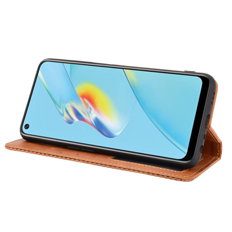 Magnetic Closure Vintage Style Phone Case Wallet Stand Leather Cover for Oppo A54 4G - Brown