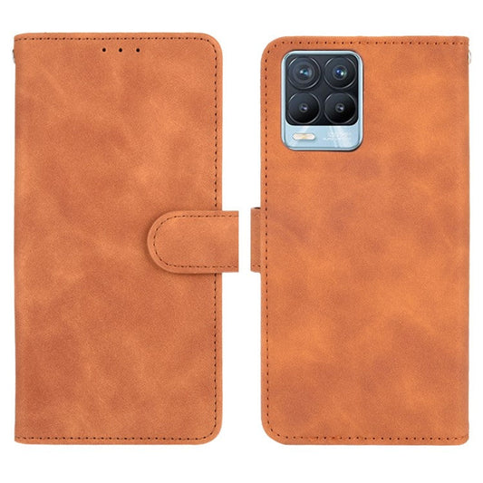 Skin-touch PU Leather Protective Phone Cover with Supporting Stand Wallet for Realme 8 Pro/Realme 8 - Brown