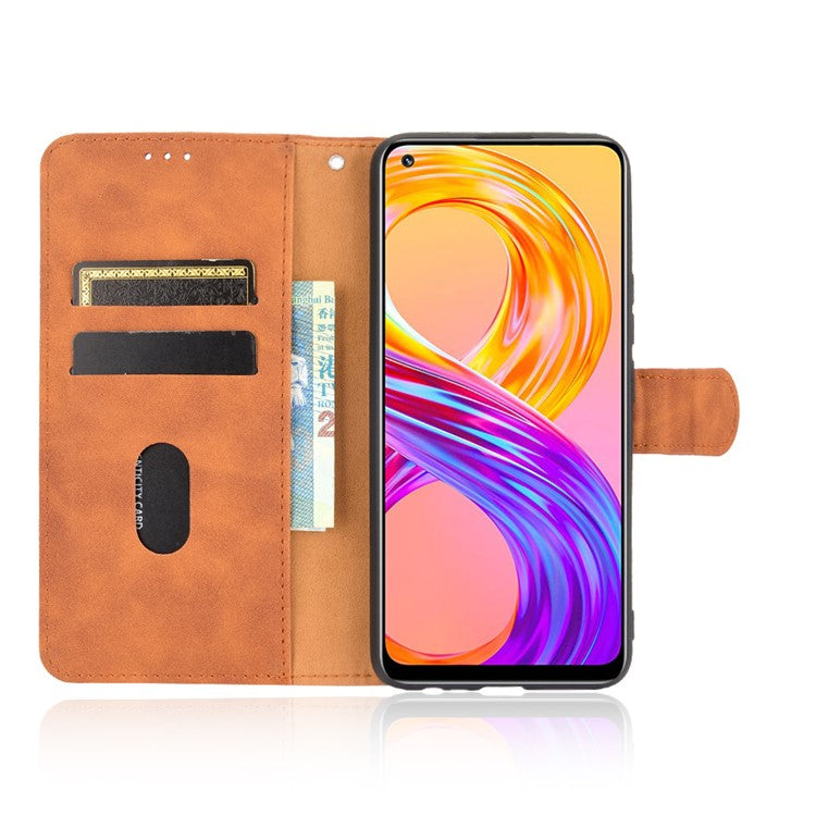 Skin-touch PU Leather Protective Phone Cover with Supporting Stand Wallet for Realme 8 Pro/Realme 8 - Brown