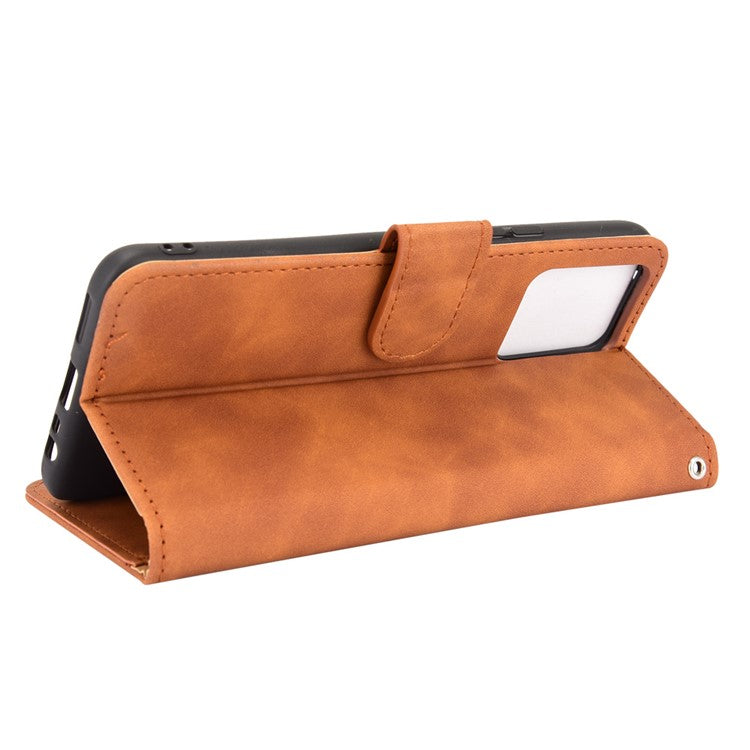 Skin-touch PU Leather Protective Phone Cover with Supporting Stand Wallet for Realme 8 Pro/Realme 8 - Brown