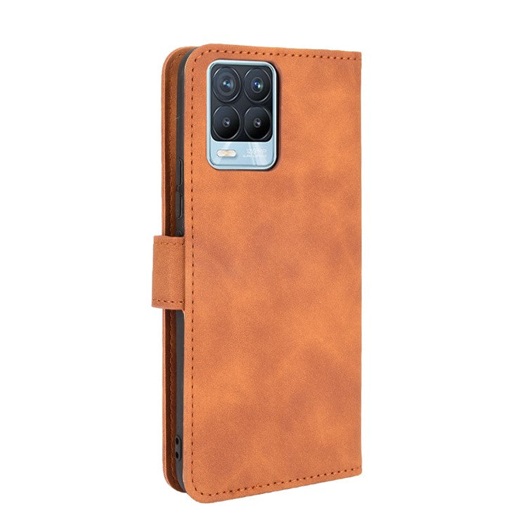 Skin-touch PU Leather Protective Phone Cover with Supporting Stand Wallet for Realme 8 Pro/Realme 8 - Brown