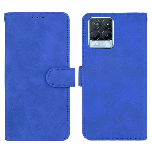 Skin-touch PU Leather Protective Phone Cover with Supporting Stand Wallet for Realme 8 Pro/Realme 8 - Blue