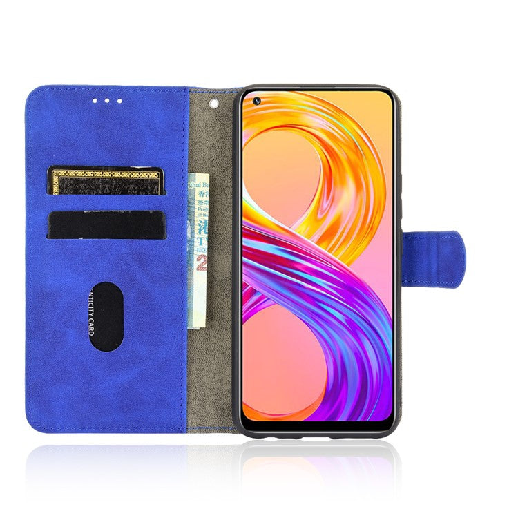 Skin-touch PU Leather Protective Phone Cover with Supporting Stand Wallet for Realme 8 Pro/Realme 8 - Blue