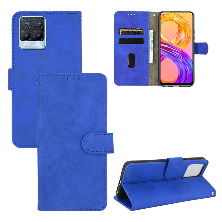 Skin-touch PU Leather Protective Phone Cover with Supporting Stand Wallet for Realme 8 Pro/Realme 8 - Blue