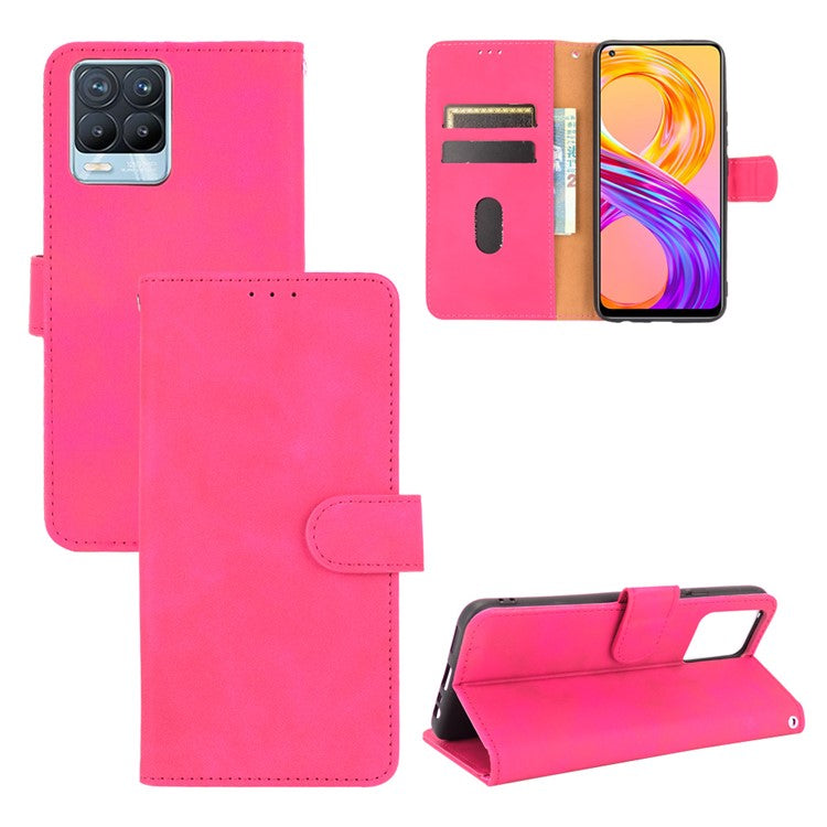 Skin-touch PU Leather Protective Phone Cover with Supporting Stand Wallet for Realme 8 Pro/Realme 8 - Rose