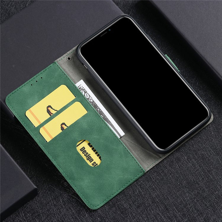 Skin-touch Supporting Stand Wallet Phone Case for Oppo F19 Pro+ 5G / A94 5G - Green